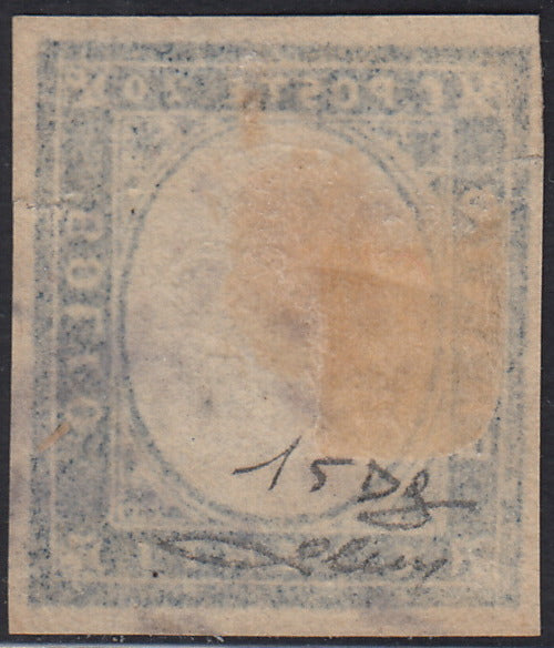 Sard1187 - 1861 - IV emissione c. 20 cobalto verdastro II tavola tiratura 1861 usato (15Dg)