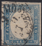 Sard1189 - 1861 - IV emissione c. 20 celeste grigiastro chiarissimo II tavola usato. (15Dba)