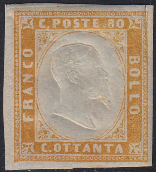 Sard1196 - 1859 - IV emissione c. 80 giallo limone nuovo con gomma integra (17Ac)