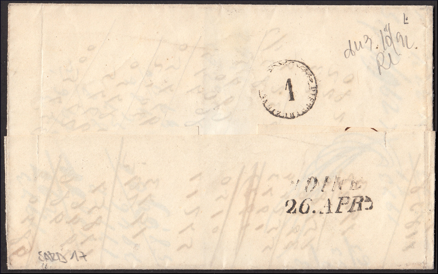 Sard17 - 1863 - Printed circular sent from Milan to Udine 24/4/63 franked with c. 5 green (13Ea). 