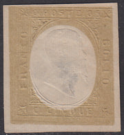 SARD208 - 1854 - III emissione c. 5 oro, prova di colore della II composizione, nuova non gommata (P36a)