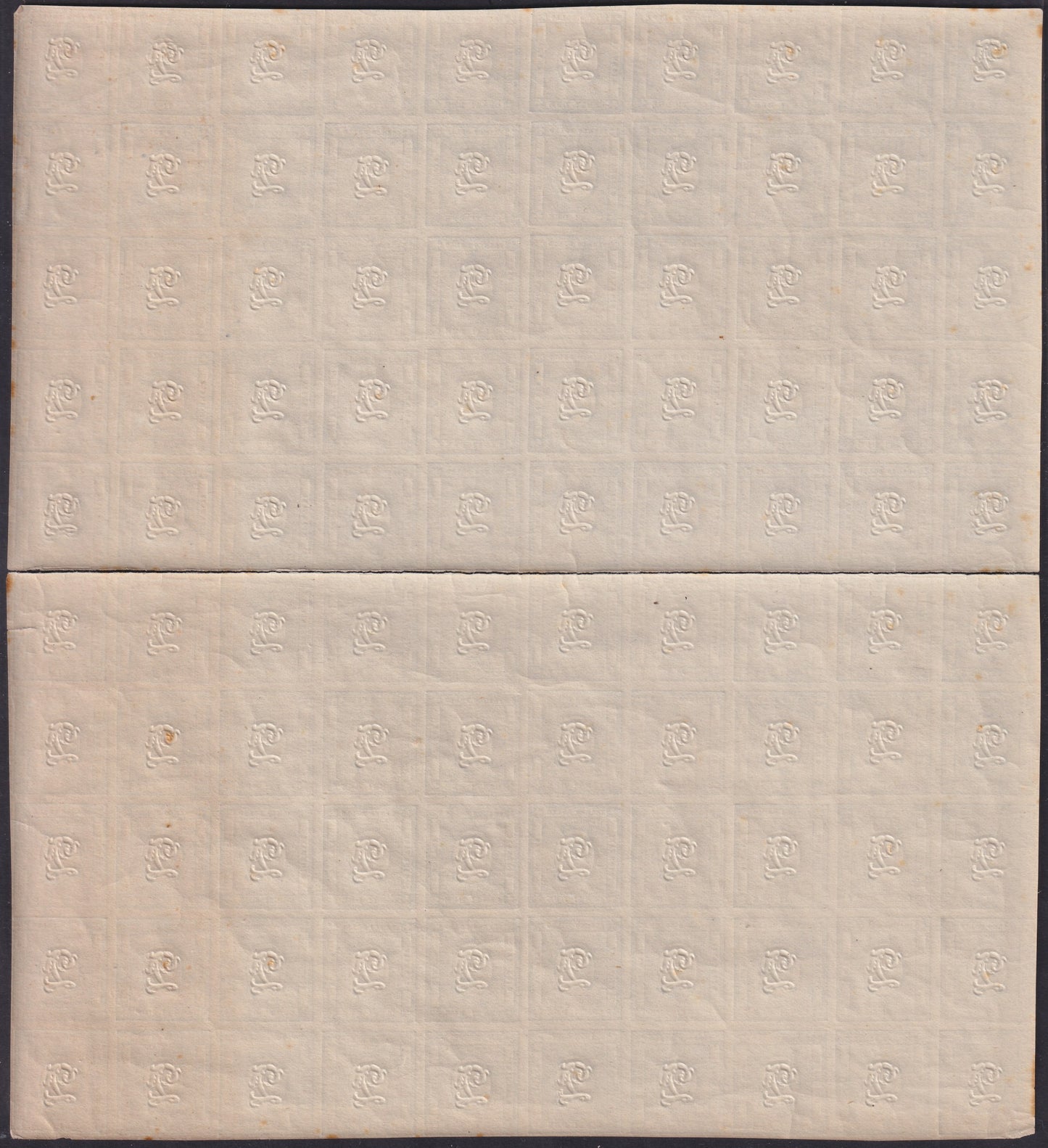 1861/63 - Stampati c. 2 grigio verdastro foglio completo di 100 esemplari, nuovo con gomma integra (20b).