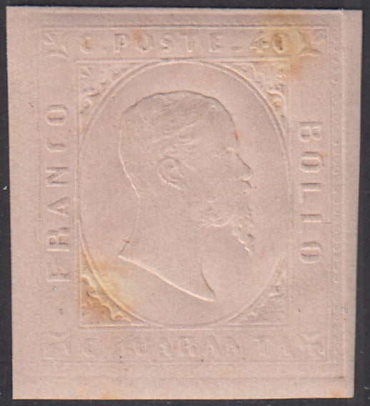SARD216 - 1853 - Prova della II emissione c.40 rosa chiaro su carta spessa nuova con gomma (P21)