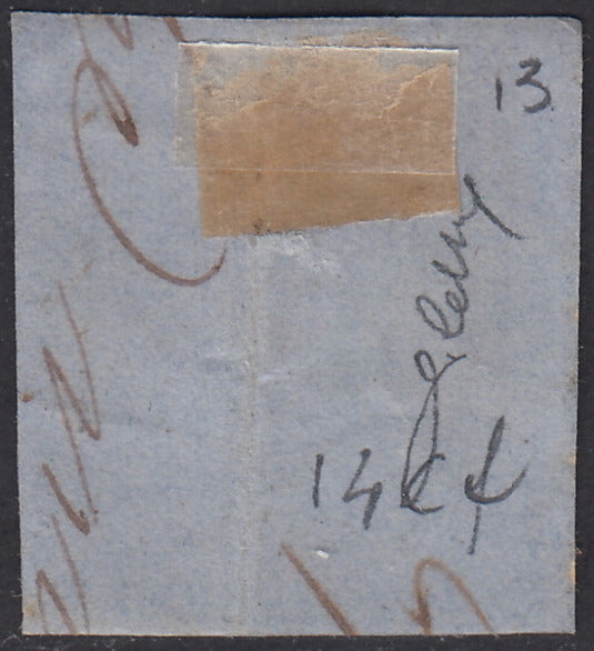 Sard267 - 1862 - IV emissione c. 10 grigio olivastro scuro I tavola usato TERRANOVA (14Ca, p.ti 13)