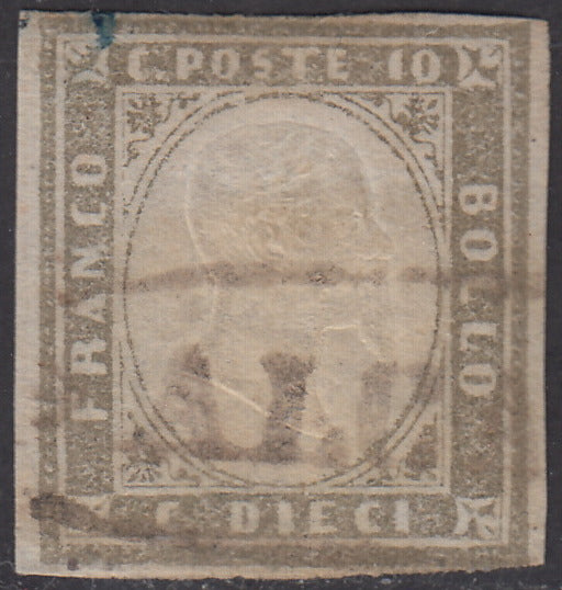 SARD273 - 1861 - IV emissione c. 10 grigio bistro chiaro I tavola usato con annullo ovale ALCAMO di fornitura Borbonica (14Cc, p.ti 13).