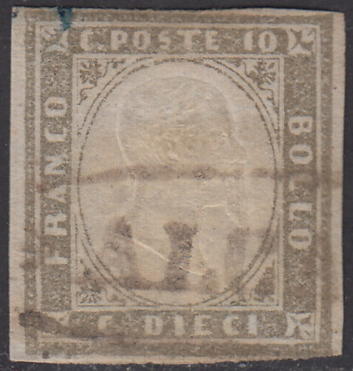 SARD273 - 1861 - IV issue c. 10 light bistro gray I plate used with ALCAMO oval cancellation supplied by Borbonica (14Cc, 13 points).