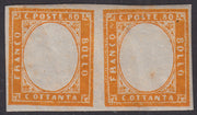1860 - 1/2 tornese azul oscuro llamado "Croce di Savoia" utilizado en el periódico IL PAESE del 1/1/1861 (16b)