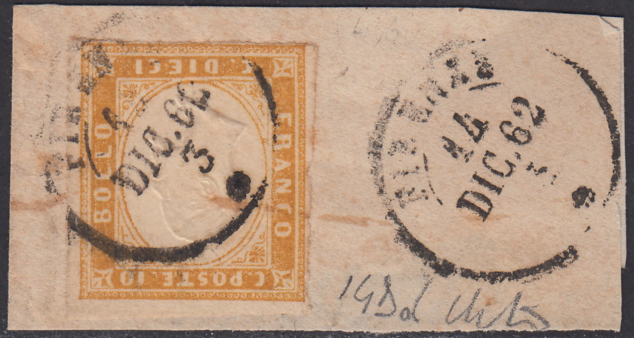 1860 - 1/2 dark blue tornese called "Croce di Savoia" used in the IL PAESE newspaper of 1/1/1861 (16b)