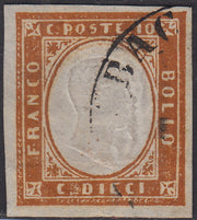1860 - 1/2 tornese azul oscuro llamado "Croce di Savoia" utilizado en el periódico IL PAESE del 1/1/1861 (16b)