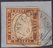 1860 - 1/2 dark blue tornese called "Croce di Savoia" used in the IL PAESE newspaper of 1/1/1861 (16b)