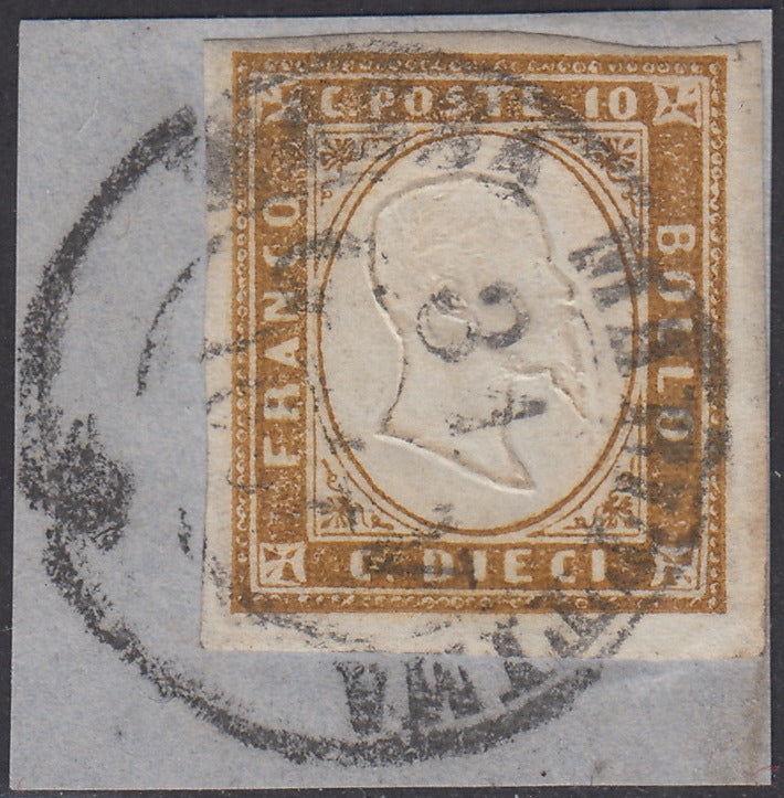 1860 - 1/2 dark blue tornese called "Croce di Savoia" used in the IL PAESE newspaper of 1/1/1861 (16b)