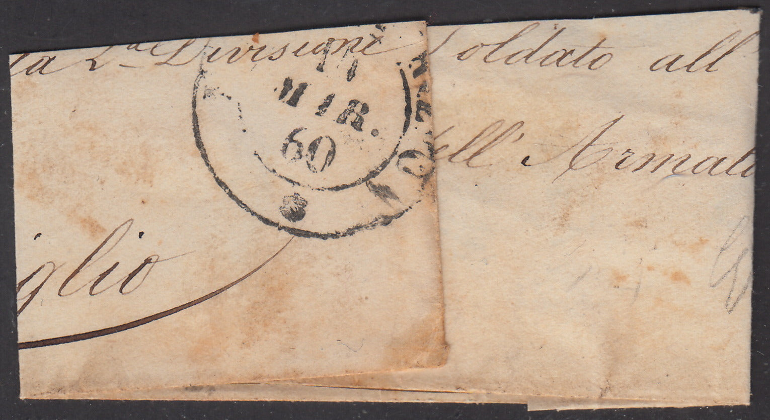 Sard369 - 1859 - IV emissione c. 10 grigio brunastro (Seppia grig.) I tavola usato su frammento (14Ae)