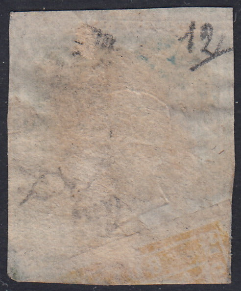 Sard404 - 1859 - IV emissione c. 5 verde oliva grigiastro chiaro III composizione usato RACCOMANDATA (13Bd, p.ti 12)