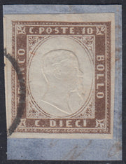 1860 - 1/2 tornese azul oscuro llamado "Croce di Savoia" utilizado en el periódico IL PAESE del 1/1/1861 (16b)