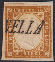 Sard416 - 1861 - IV emissione c. 10 bistro arancio scuro II tavola usato MOLINELLA (Romagne) (14Df)