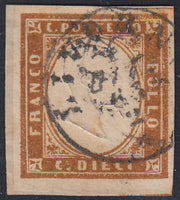 1860 - 1/2 tornese azul oscuro llamado "Croce di Savoia" utilizado en el periódico IL PAESE del 1/1/1861 (16b)