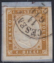 1860 - 1/2 tornese azul oscuro llamado "Croce di Savoia" utilizado en el periódico IL PAESE del 1/1/1861 (16b)