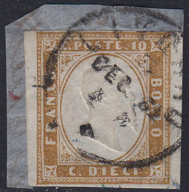 1860 - 1/2 tornese azul oscuro llamado "Croce di Savoia" utilizado en el periódico IL PAESE del 1/1/1861 (16b)