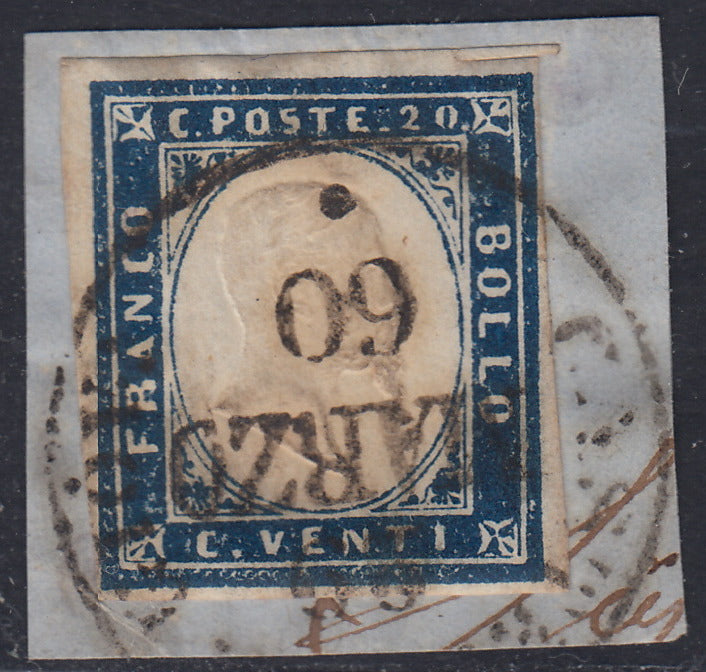 1860 - 1/2 dark blue tornese called "Croce di Savoia" used in the IL PAESE newspaper of 1/1/1861 (16b)