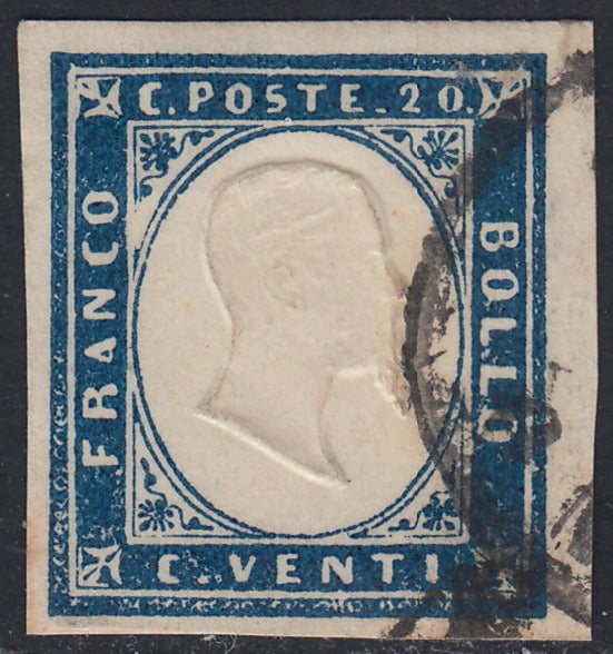 Sard440 - 1860 - IV emissione c. 20 azzurro I tavola usato (15Ca)