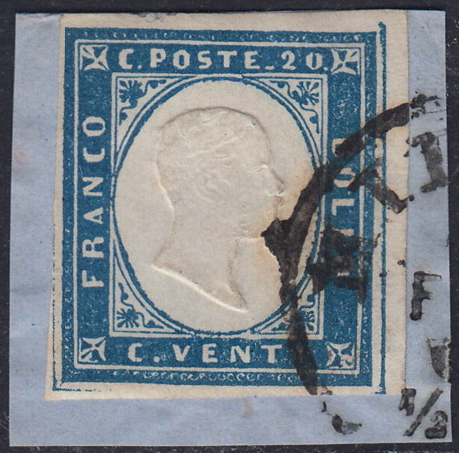 1860 - 1/2 tornese azul oscuro llamado "Croce di Savoia" utilizado en el periódico IL PAESE del 1/1/1861 (16b)