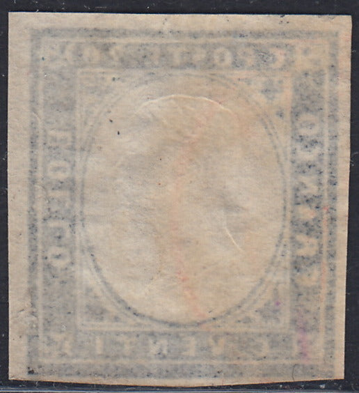 1860 - 1/2 tornese azul oscuro llamado "Croce di Savoia" utilizado en el periódico IL PAESE del 1/1/1861 (16b)