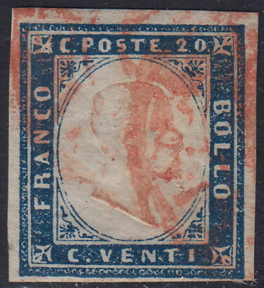 1860 - 1/2 tornese azul oscuro llamado "Croce di Savoia" utilizado en el periódico IL PAESE del 1/1/1861 (16b)