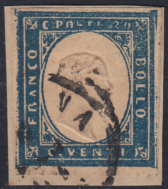 1860 - 1/2 tornese azul oscuro llamado "Croce di Savoia" utilizado en el periódico IL PAESE del 1/1/1861 (16b)