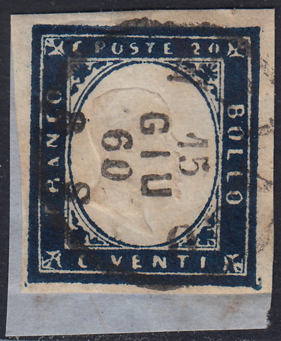 1860 - 1/2 dark blue tornese called "Croce di Savoia" used in the IL PAESE newspaper of 1/1/1861 (16b)