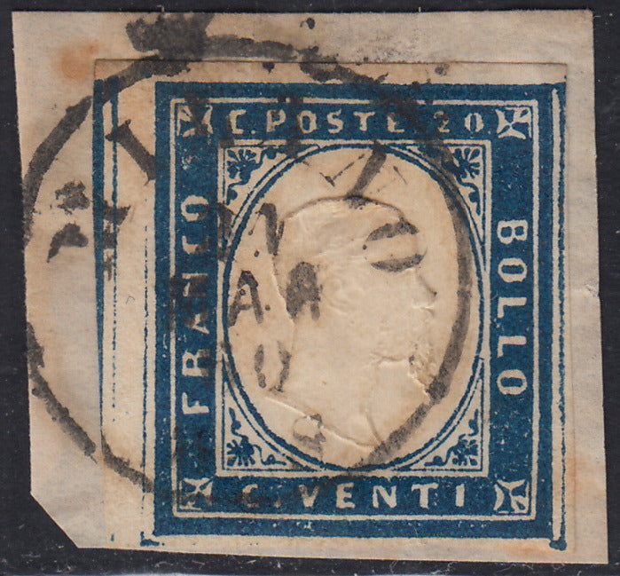 1860 - 1/2 tornese azul oscuro llamado "Croce di Savoia" utilizado en el periódico IL PAESE del 1/1/1861 (16b)