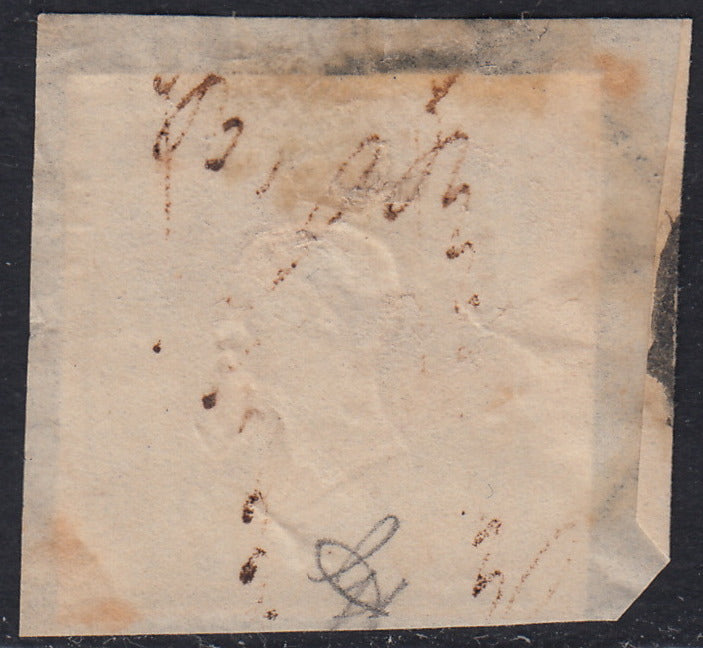 1860 - 1/2 tornese azul oscuro llamado "Croce di Savoia" utilizado en el periódico IL PAESE del 1/1/1861 (16b)