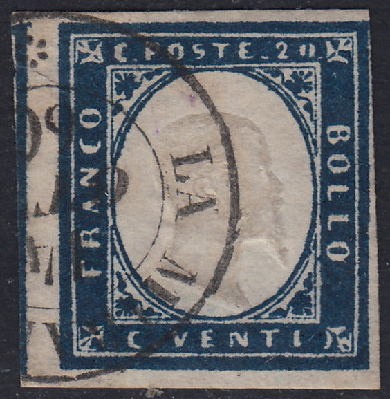 1860 - 1/2 tornese azul oscuro llamado "Croce di Savoia" utilizado en el periódico IL PAESE del 1/1/1861 (16b)