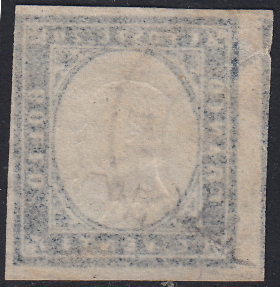 1860 - 1/2 tornese azul oscuro llamado "Croce di Savoia" utilizado en el periódico IL PAESE del 1/1/1861 (16b)