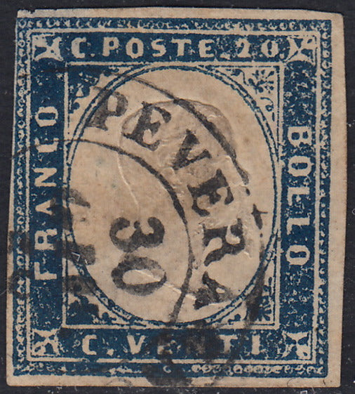 1860 - 1/2 dark blue tornese called "Croce di Savoia" used in the IL PAESE newspaper of 1/1/1861 (16b)