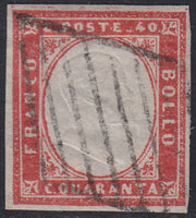Sard460 - 1863 - IV emissione c. 40 rrosa vermiglio usato con griglia pontificia (16F)