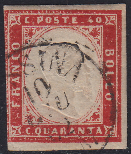 SARD470 - 1860 - IV emissione c. 40 carminio usato a Messina 10/6/62 (16Ca)