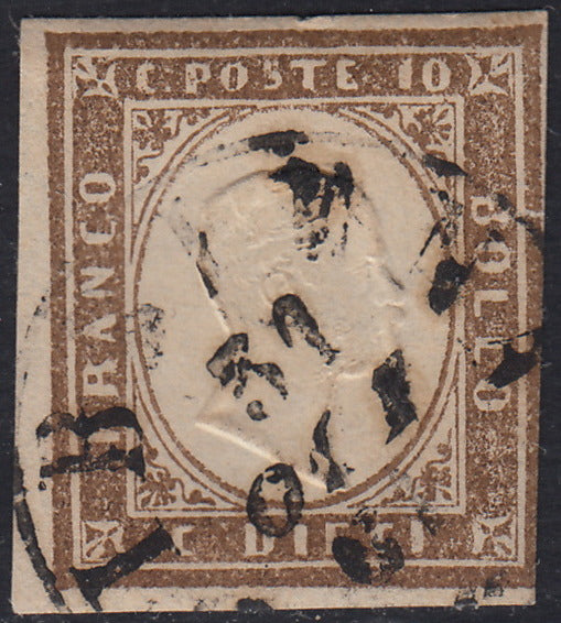Sard512 - Sardegna IV emissione c. 10 bruno cioccolato chiaro I tavola usato (14Cea)