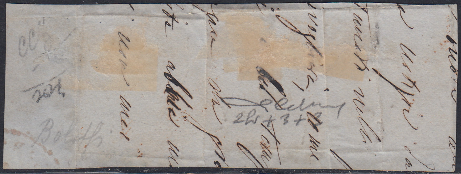 Sard513 - 1851 - Effigie di Vittorio Emanuele II volta a destra, I emissione c. 20 celeste scuro + c. 40 rosa lilla due esemplari su frammento  (2h + 3d)