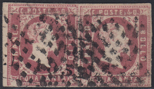 Sard517 - 1851 - I emissione c. 40 lilla rosa coppia orizzontale usata (3c)
