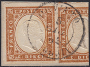 Sard599 - 1861 - IV emissione c. 10 bruno rossastro II tavola usato su frammento ORVIETO (Umbria) (14Cn)