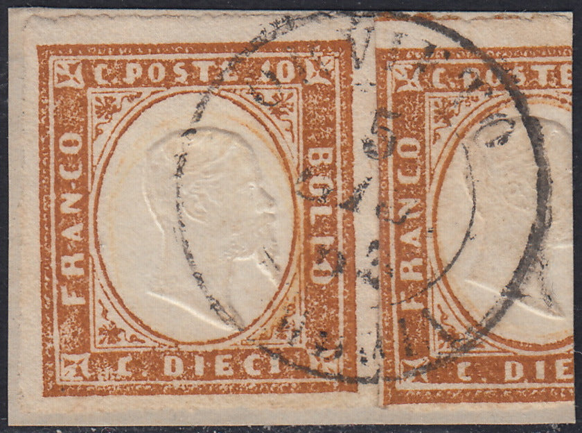 Sard599 - 1861 - IV emissione c. 10 bruno rossastro II tavola usato su frammento ORVIETO (Umbria) (14Cn)