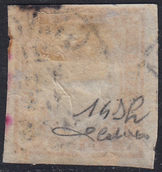 Sard600 - 1862 - IV emissione c. 10 arancio rossastro II tavola usato a Genova 21/5/63 (14Dh)