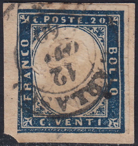 1860 - 1/2 tornese azul oscuro llamado "Croce di Savoia" utilizado en el periódico IL PAESE del 1/1/1861 (16b)