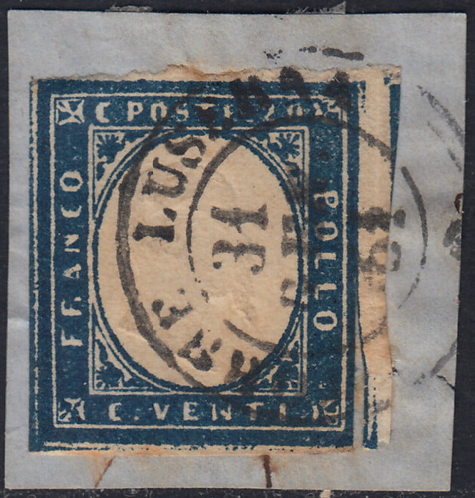 1860 - 1/2 tornese azul oscuro llamado "Croce di Savoia" utilizado en el periódico IL PAESE del 1/1/1861 (16b)