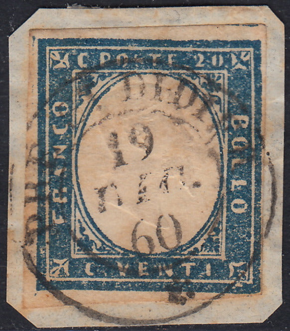 1860 - 1/2 tornese azul oscuro llamado "Croce di Savoia" utilizado en el periódico IL PAESE del 1/1/1861 (16b)
