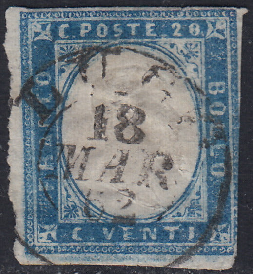 1860 - 1/2 tornese azul oscuro llamado "Croce di Savoia" utilizado en el periódico IL PAESE del 1/1/1861 (16b)