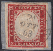 1860 - 1/2 dark blue tornese called "Croce di Savoia" used in the IL PAESE newspaper of 1/1/1861 (16b)