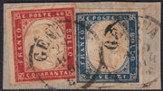 SARD814 - 1861 - IV emissione frammento c.20 azzurro oltremare II tavola + c.40 rosso carminio (15Dc + 16D)