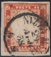 SARD816 - 1857 - IV emissione c. 40 vermiglio arancio chiaro usato Nizza Marittima (16Ab)