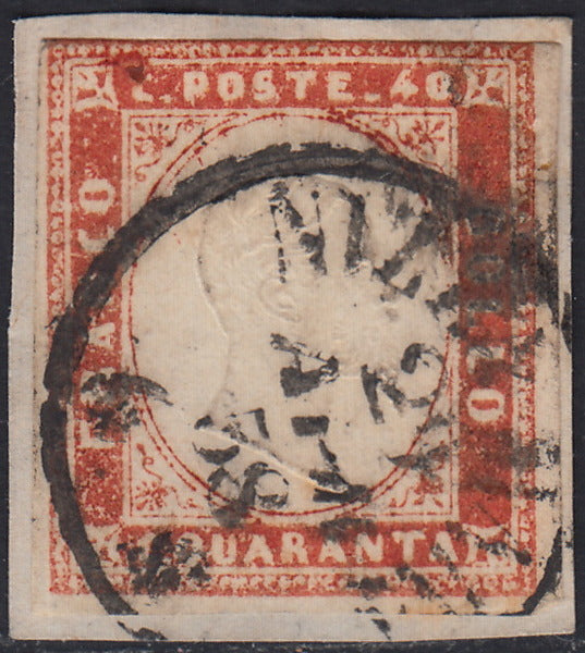 SARD816 - 1857 - IV emissione c. 40 vermiglio arancio chiaro usato Nizza Marittima (16Ab)